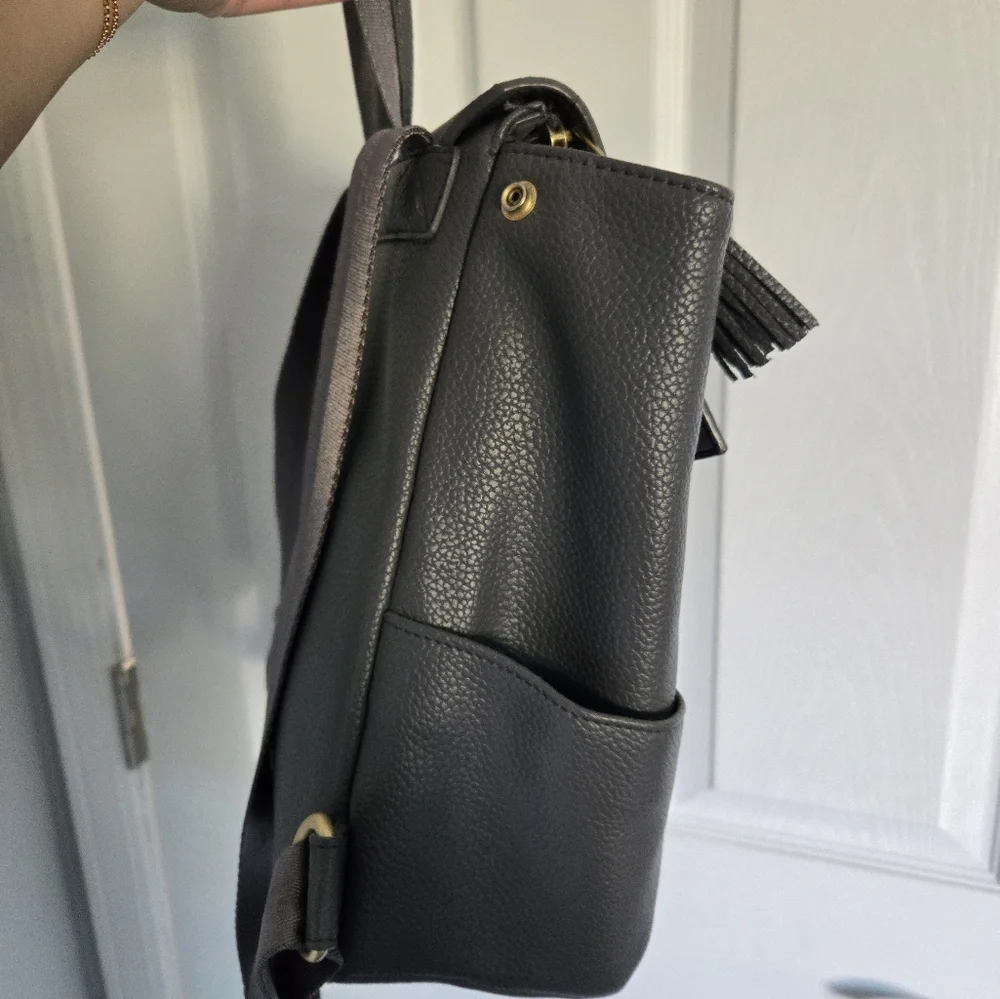 Freshly Picked Charcoal Gray Leather Diaper Backpack with Gold Hardware